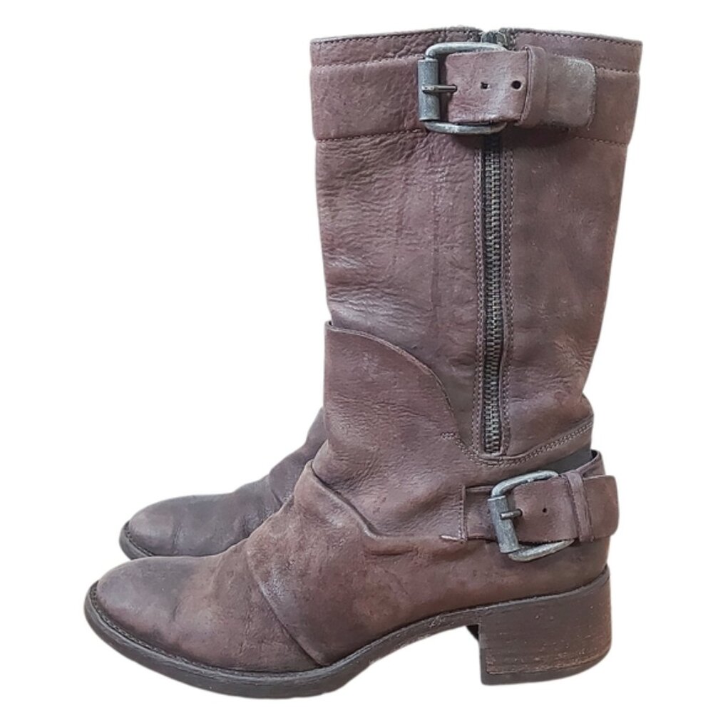 Vera Wang Lavender Women Buckle Motocycle Harness Boots Size 8 M Brown Mid-calf